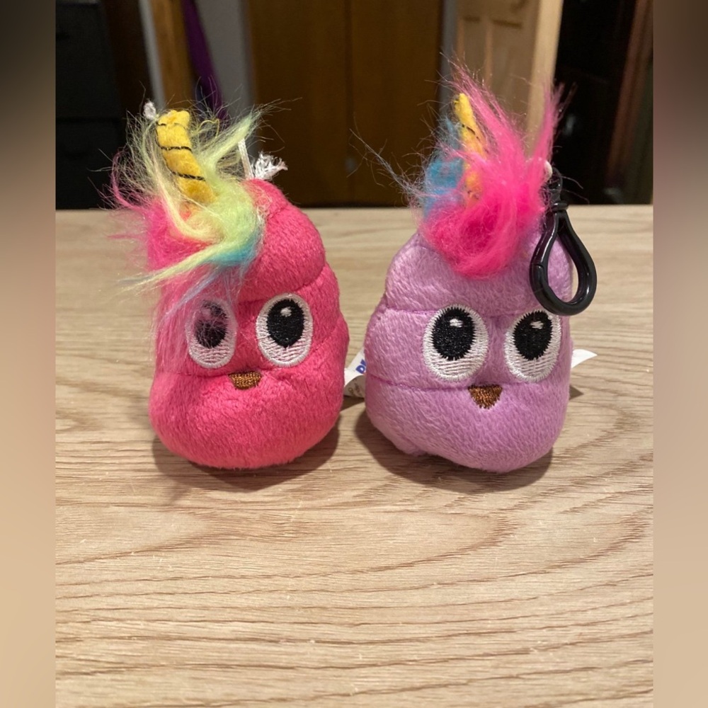 Fun 2 Play Poo-Nicorn Emoji Plush Keychain Pink & Purple Set of 2.